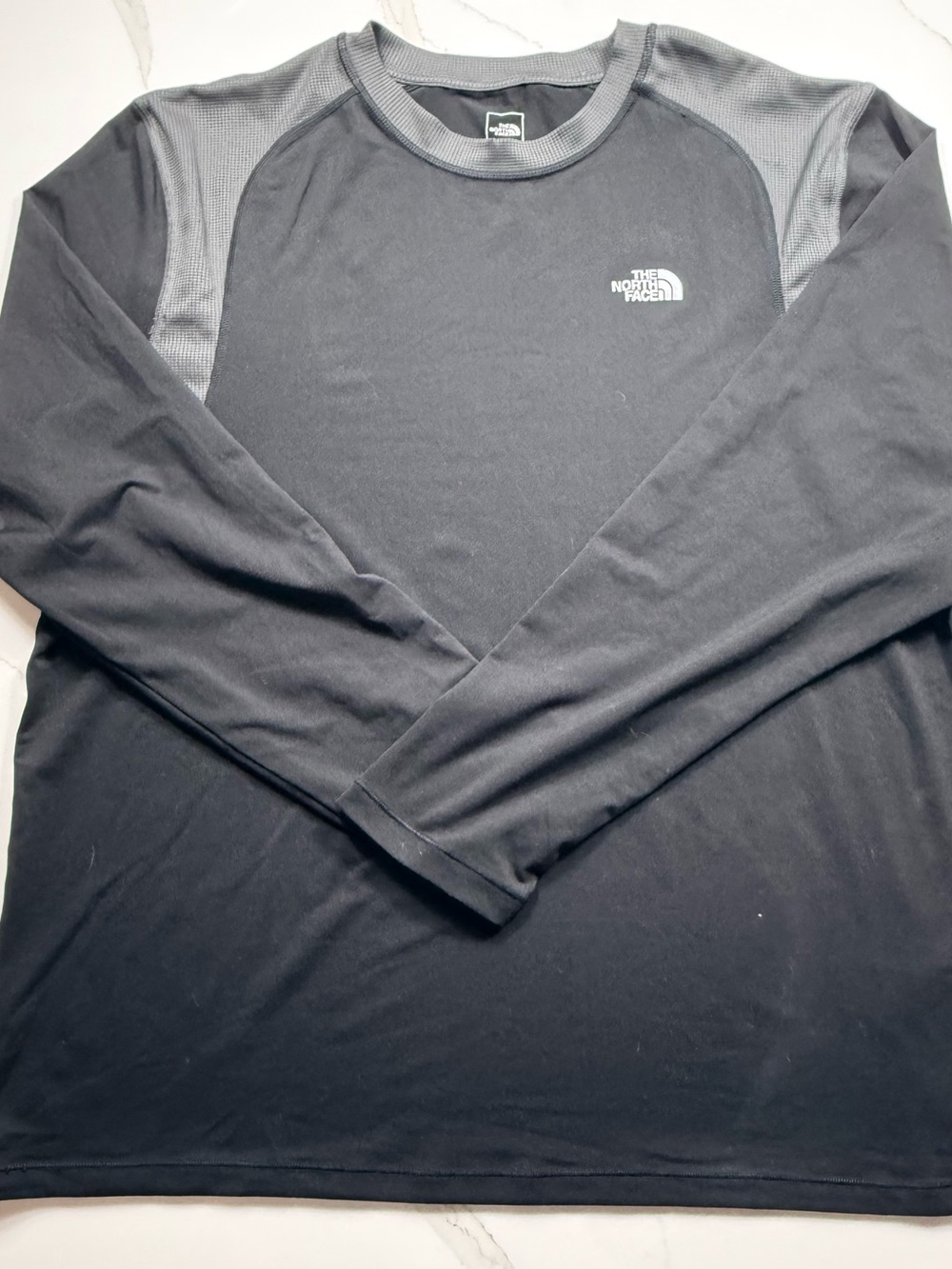 The North Face Black Long-Sleeve Active Tee with Gray Shoulder Panels
